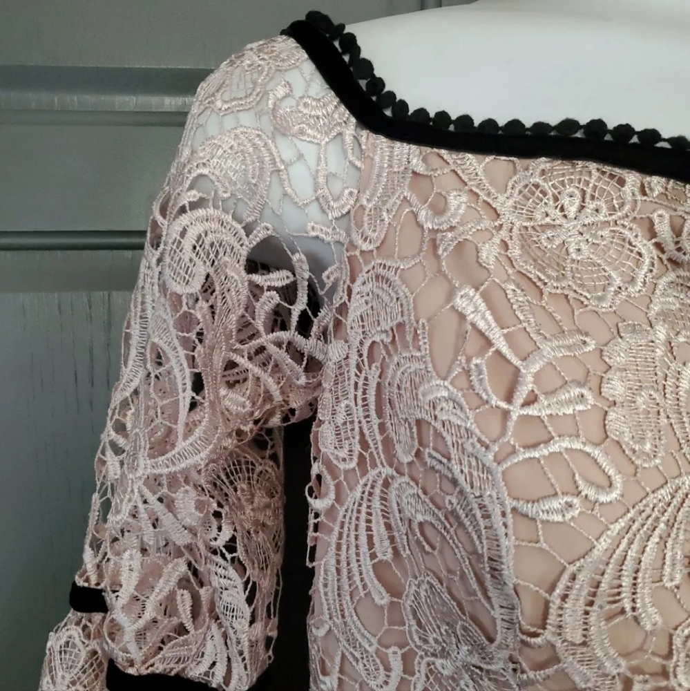 Fairy Princess Guipure lace babydoll Tunic blush Top with Bell Sleeves - Picture 5 of 8
